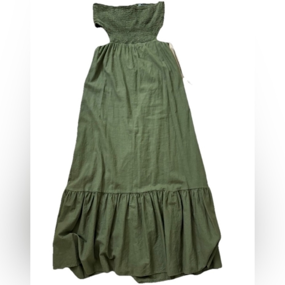 Zara Linen Blend strapless  Maxi Dress with Cut out